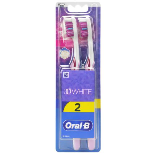 Oral-B 3D White Duo Medium Toothbrush Μέτρια Χειροκίνητη Οδοντόβουρτσα για Ενήλικες 2 Τεμάχια - Λιλά / Λιλά 